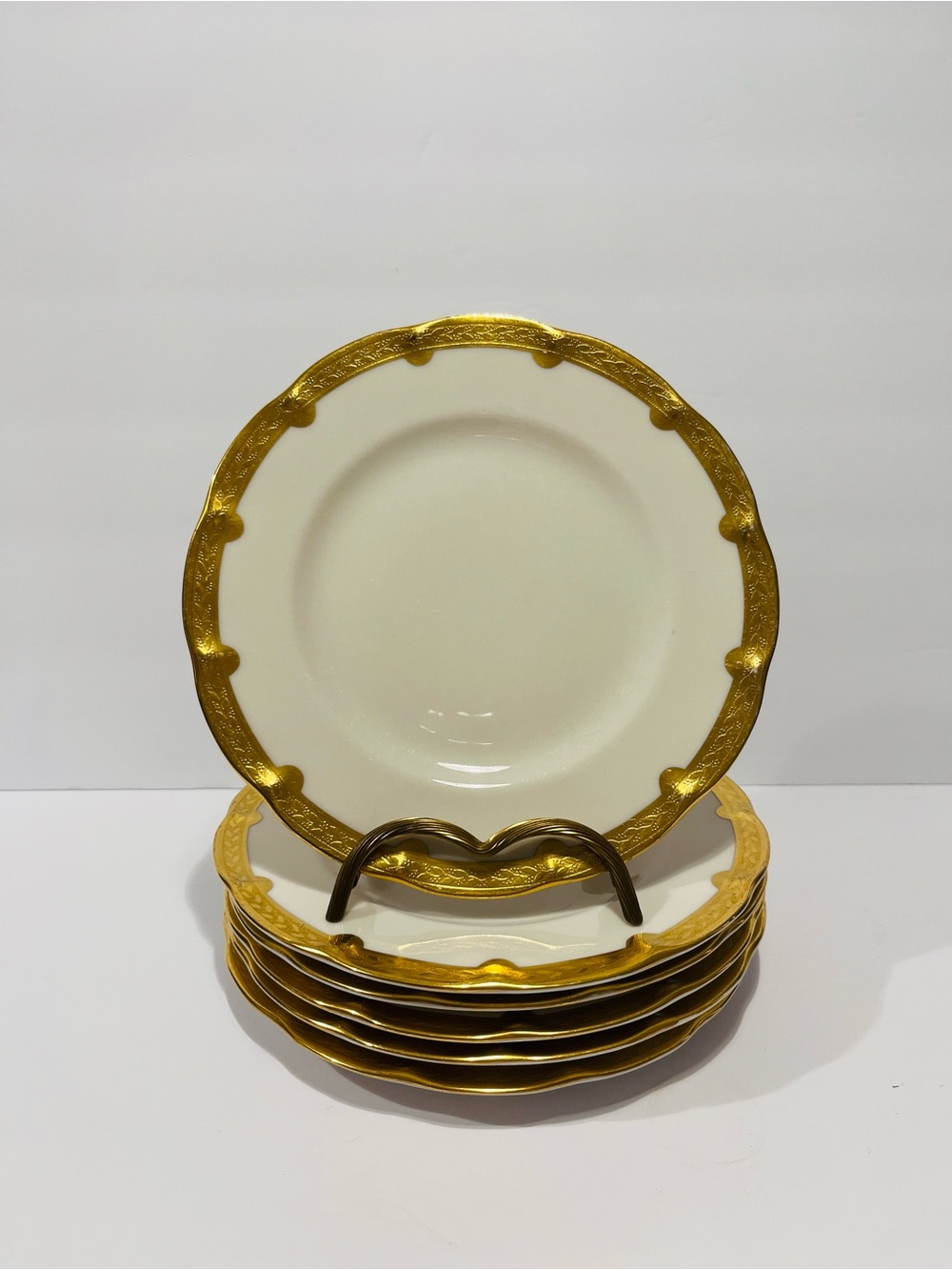 Antique Theodore Haviland New York Made in America Gold Encrusted 6 Salad Plates